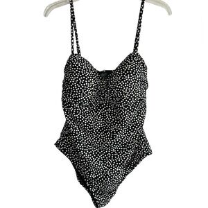 Catalina Black & White Dot Pattern One Piece Swimsuit Size 12 /  14 Built-in Bra